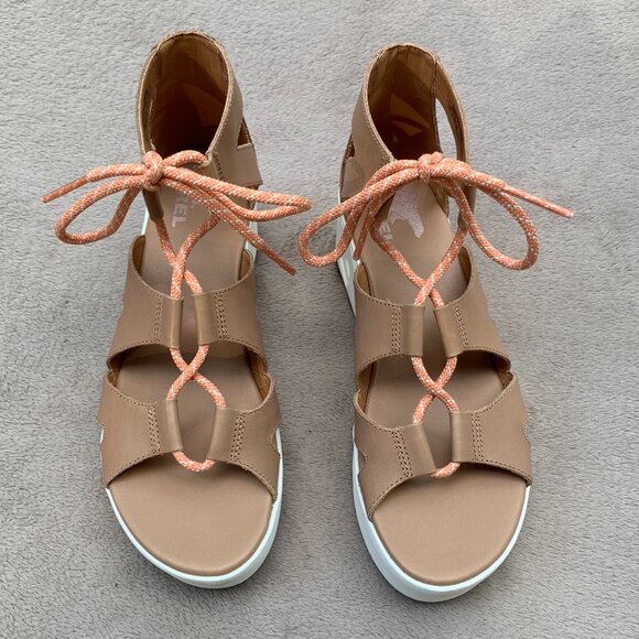 Sorel Cameron Lace Up Leather Platform Wedge Sandals Sz8 - Picture 7 of 16